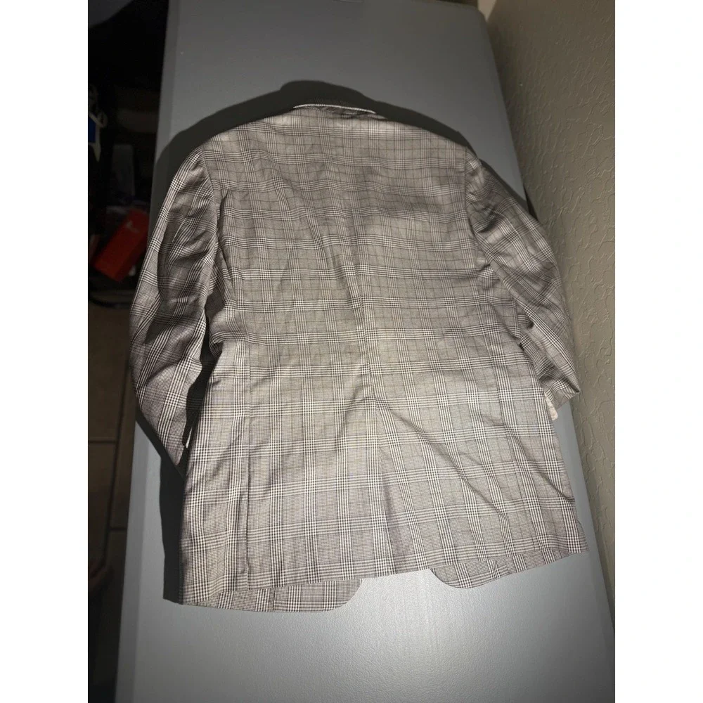 Joseph Abboud Silk Wool Glen Plaid Blazer Sport Coat Mens 38S Grey Tan